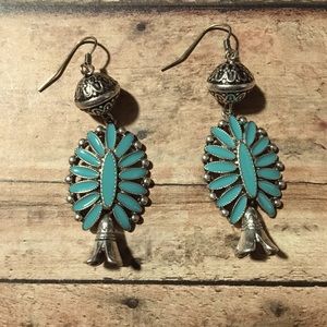 Western Style Squash Blossom Fish Hook Earrings